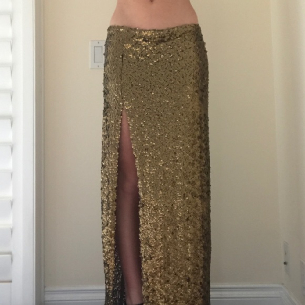 Blue Life Gold Sequin Maxi Skirt